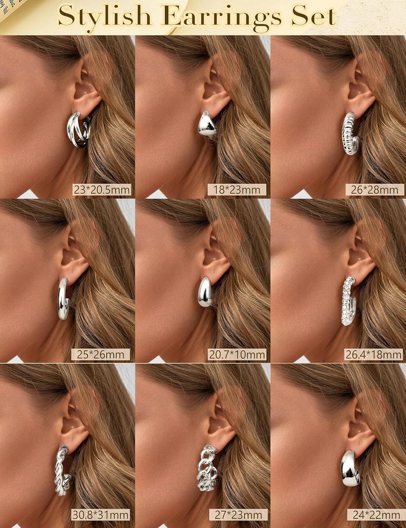 Yadoca 9 Pairs Gold Clip on Earrings for Women 14K Gold Plated Waterdrop Chunky Clip on Hoop Earrings No Piercing Fake Earrings Set - Image 3